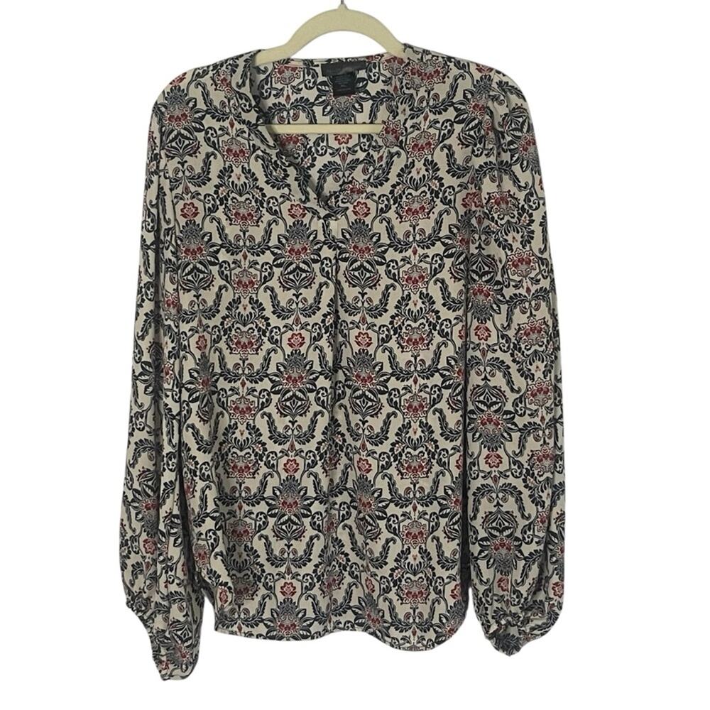 Alloy Apparel Tall Long Sleeve All Over Print Pullover Blouse Womens Size M/L
